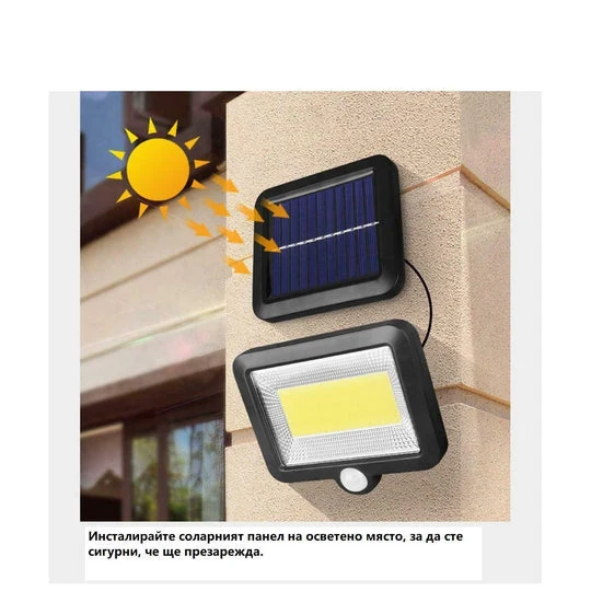 2БР Мощна Соларна Водоустойчива LED лапа със сензор за движение, соларен панел и 5 м. Кабел