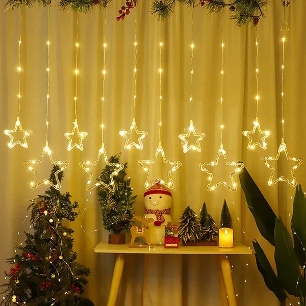 LED Коледна украса за прозорец, жълта, 60x80 см, захранвана от USB, с мигащи светлини