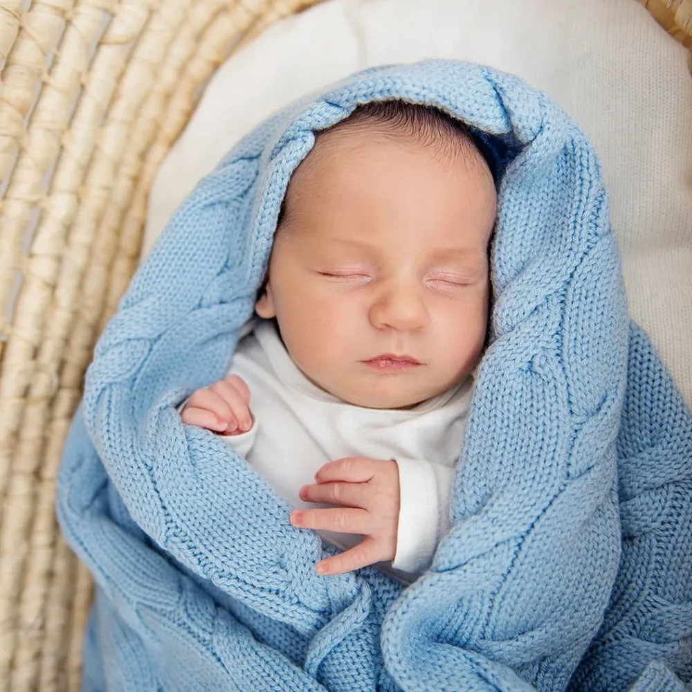 LullaLove бебешко одеяло от мериносова вълна синьо