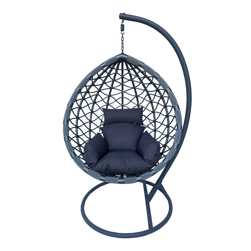 Градинска люлка Lyere със сива метална основа със сив пе ратан 120x108x195cм