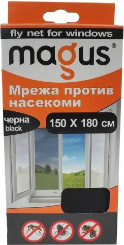 Magus мрежа за прозорци против насекоми 150х180см черна 81824