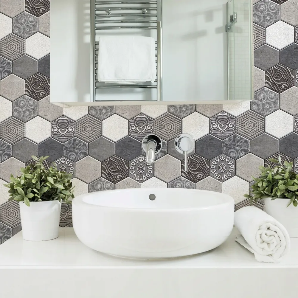 10 X 3D шестоъгълни мраморно сиви самозалепващи плочки | MarmoDecor