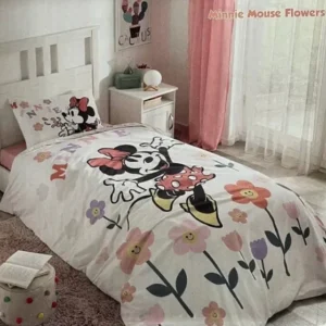 Детски спален комплект «Minnie Flowers» - 3 части, памук, ранфорс, чаршаф с ластик