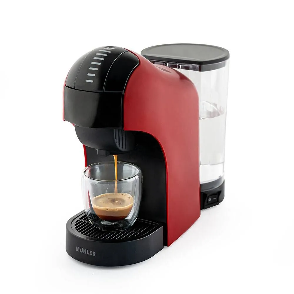 Еспресо машина 3в1 Muhler MCM-611, 1400W, 20 Bar, 0.9L, Тъч панел, Червен/Черен