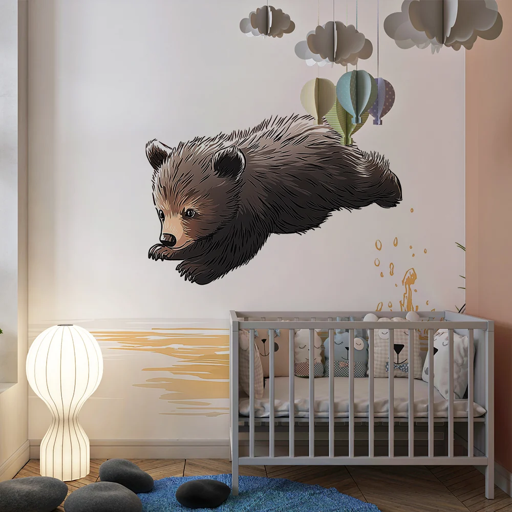 Papel de parede crianç | Мечка, която скоква към водата в природна среда