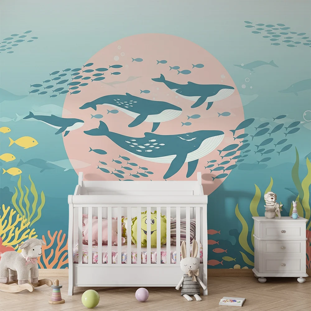 Papel de parede crianç | Морски свят с китове и цветни корали
