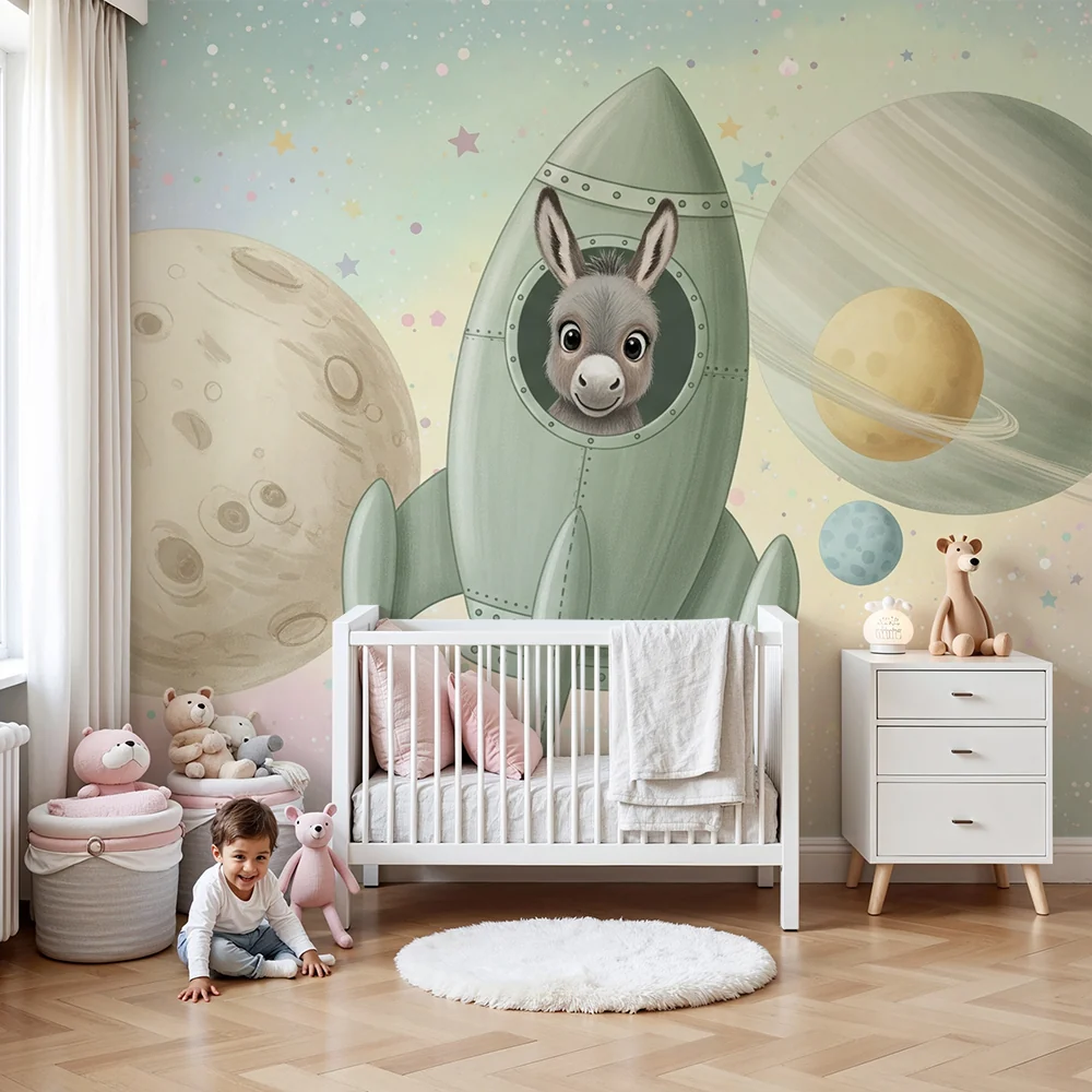 Papel de parede crianç | Космическо пътешествие с космическа магаре астронавт