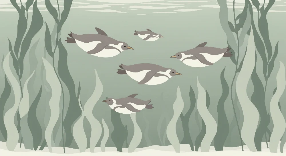 Papel de parede crianç | Пингвини плуват сред морските водорасли