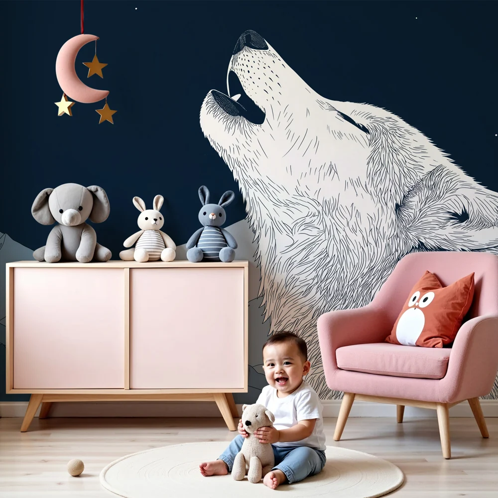 Papel de parede crianç | Вълкът вие под звездите