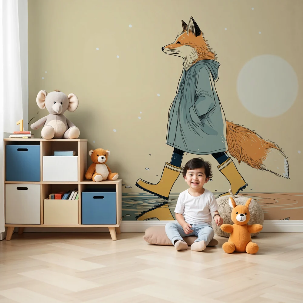Papel de parede crianç | Лисица играе под дъжда