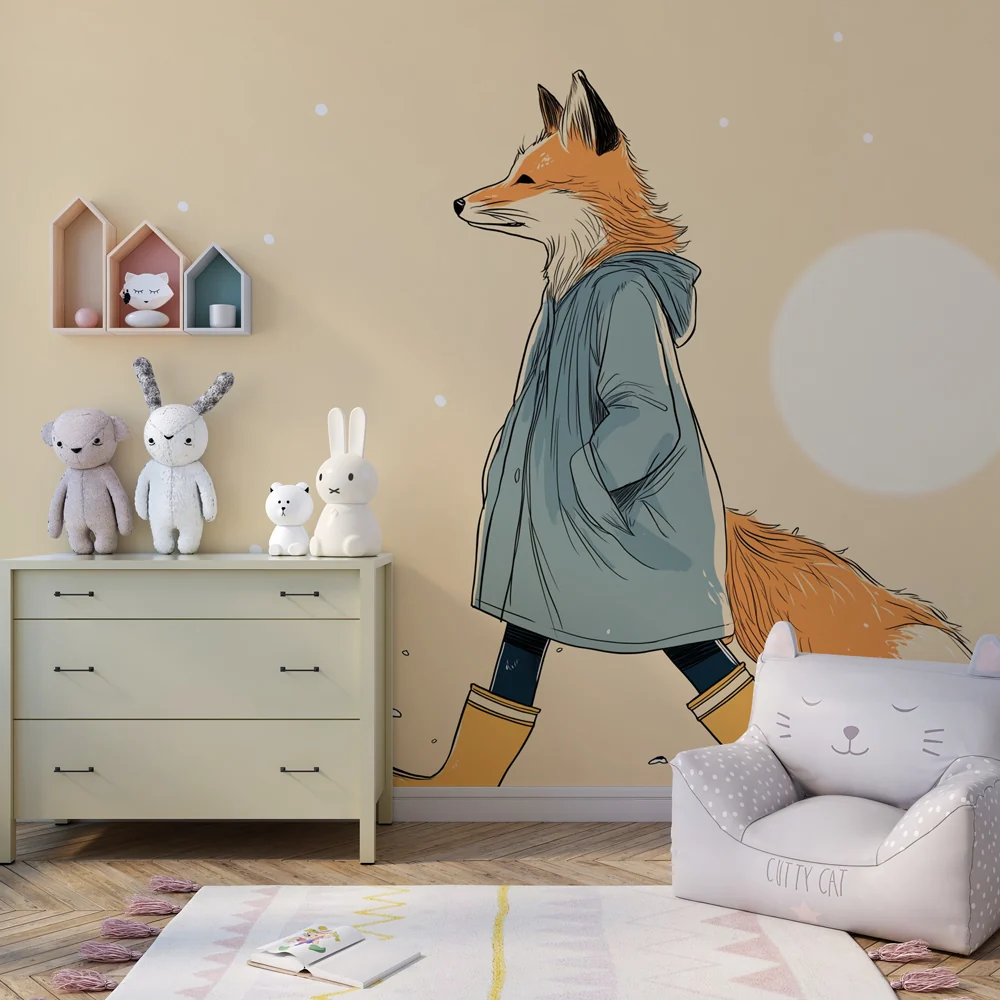 Papel de parede crianç | Лисица играе под дъжда