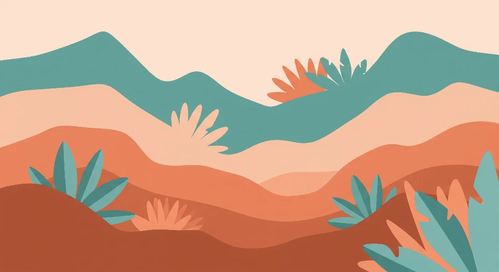 Papel de parede crianç | Abstrato paisagem com tons suaves e vegetação estilizada