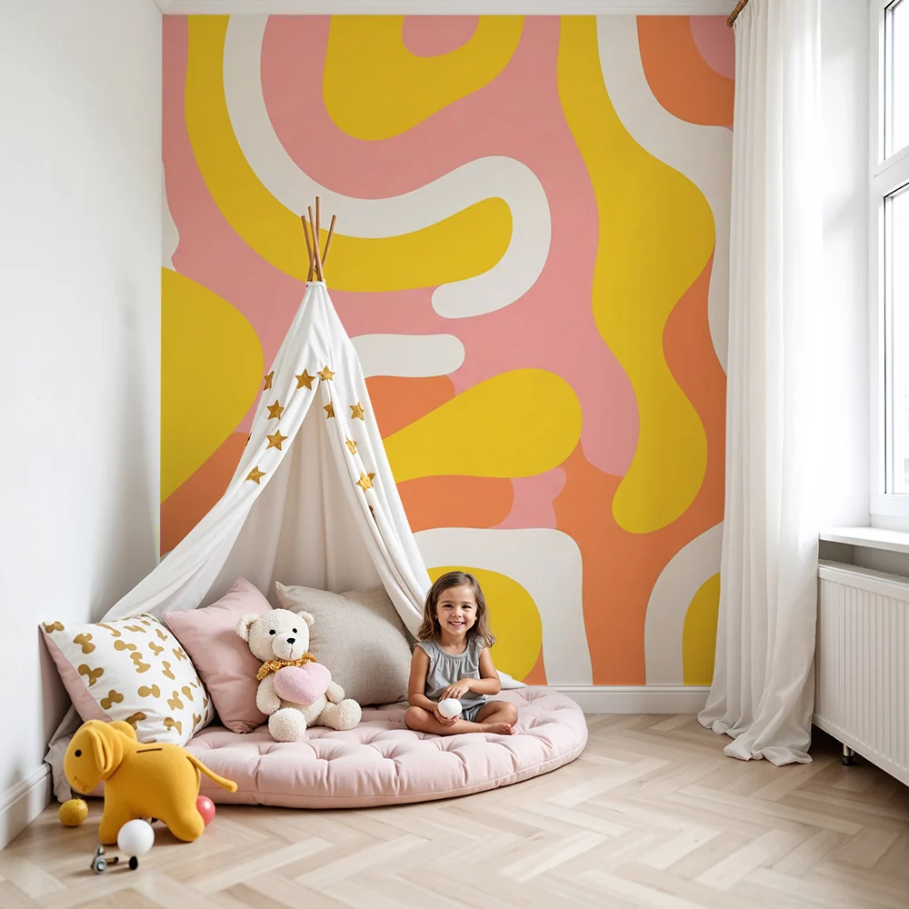 Papel de parede crianç | Abstratos coloridos em rosa, amarelo e laranja