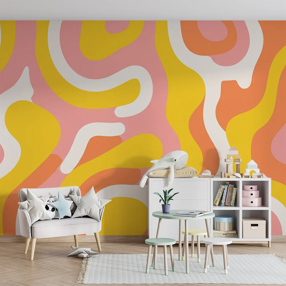 Papel de parede crianç | Abstratos coloridos em rosa, amarelo e laranja
