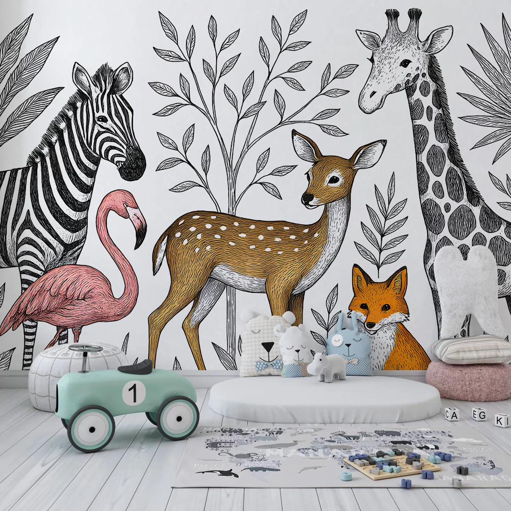 Papel de parede crianç | Animais da savana e vegetação