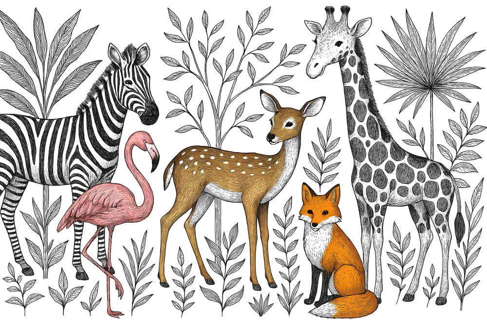 Papel de parede crianç | Animais da savana e vegetação