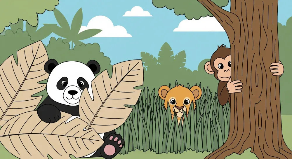 Papel de parede crianç | Animais da selva em pleno esconde-esconde