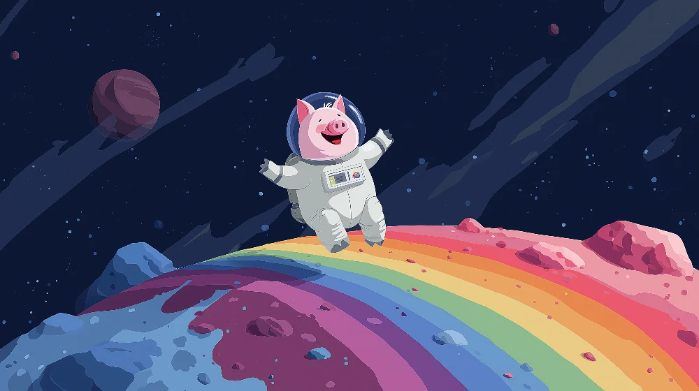 Papel de parede crianç | Astronauta porco em um arco-íris intergaláctico