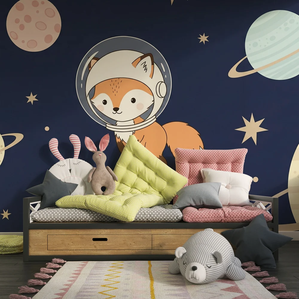 Papel de parede crianç | Astronauta de raposa no espaço