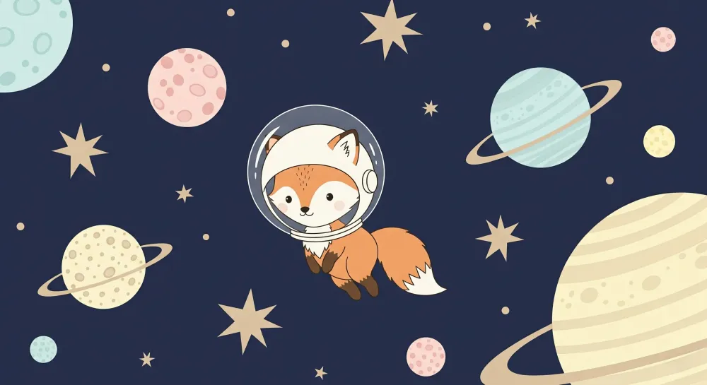 Papel de parede crianç | Astronauta de raposa no espaço
