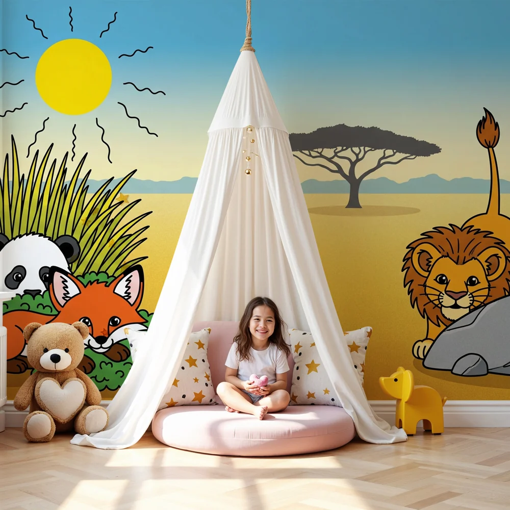 Papel de parede crianç | Aventura na savana com animais coloridos
