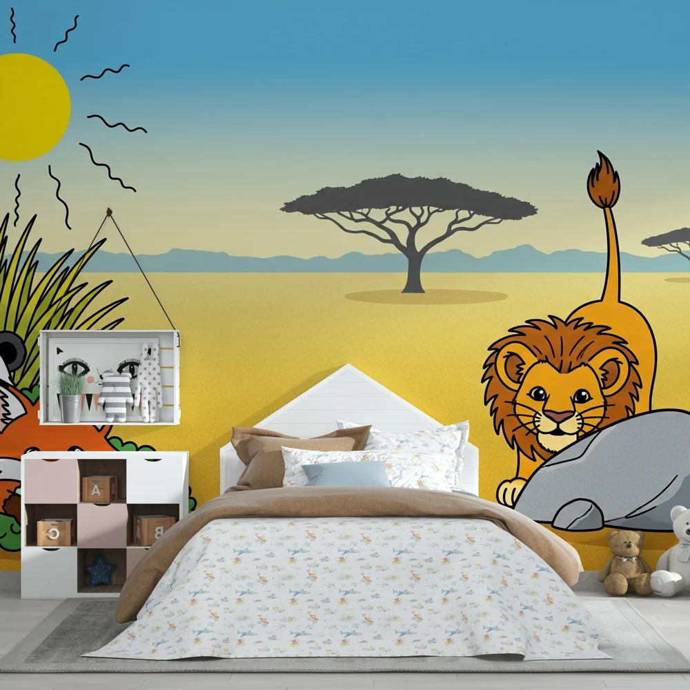Papel de parede crianç | Aventura na savana com animais coloridos