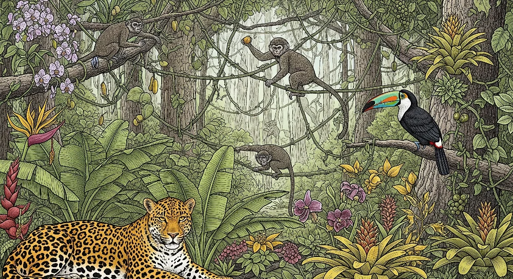 Papel de parede crianç | Aventura na selva com animais exóticos