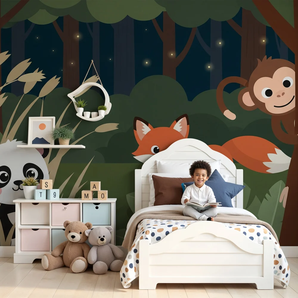 Papel de parede crianç | Aventura na selva com animais divertidos