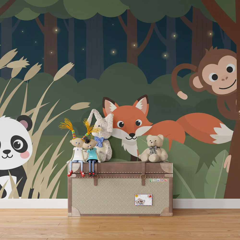 Papel de parede crianç | Aventura na selva com animais divertidos