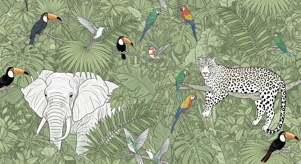 Papel de parede crianç | Aventura selvagem na selva profunda