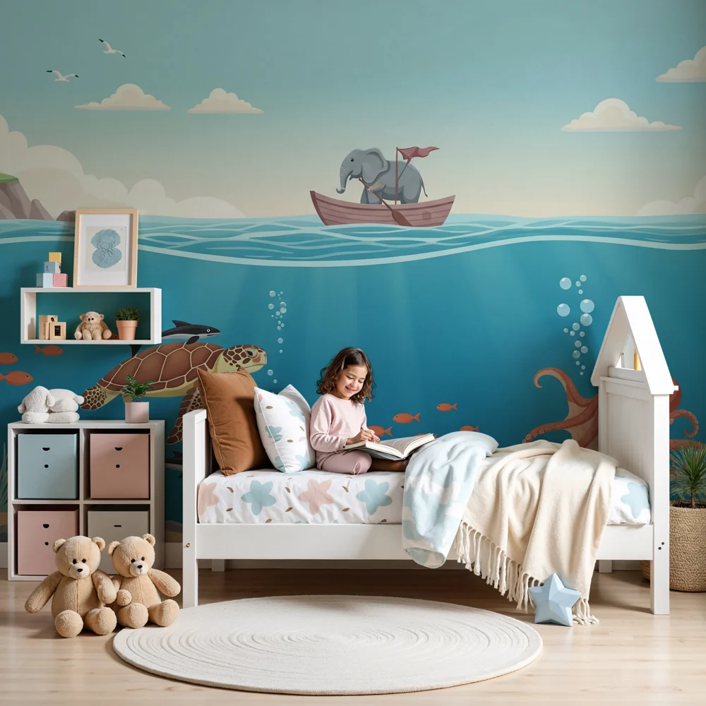 Papel de parede crianç | Aventura submarina com animais marinhos