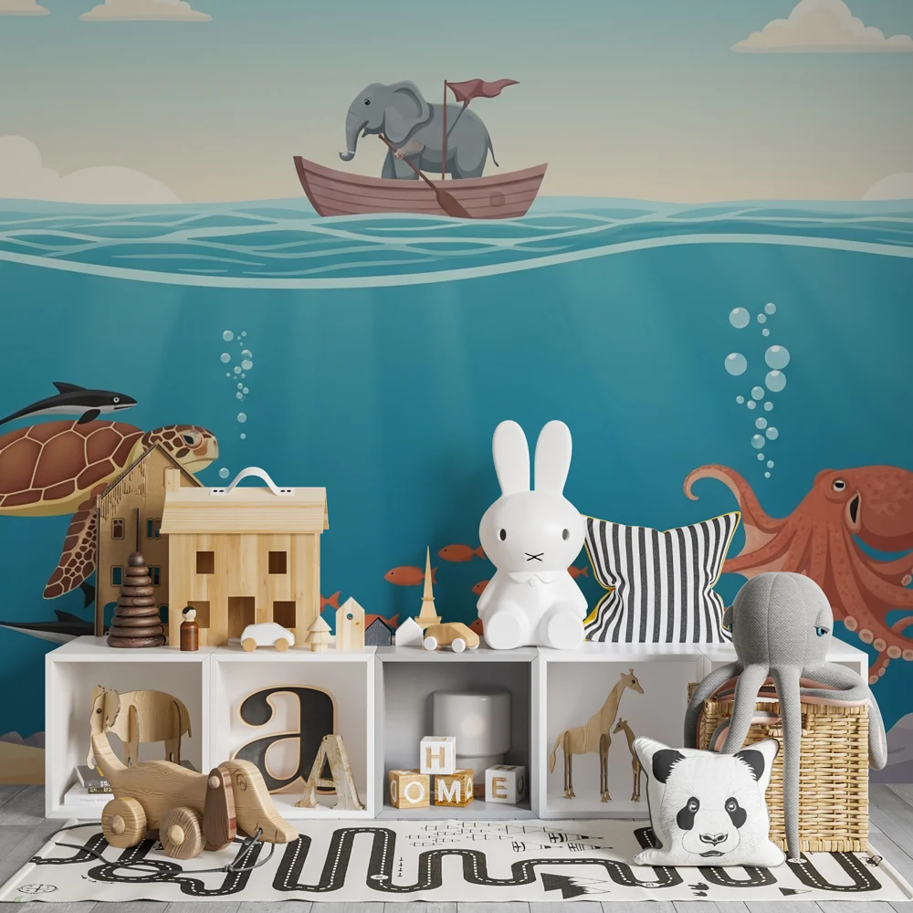 Papel de parede crianç | Aventura submarina com animais marinhos
