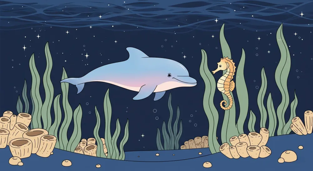Papel de parede crianç | Aventuras marinhas com um golfinho e um cavalo-marinho
