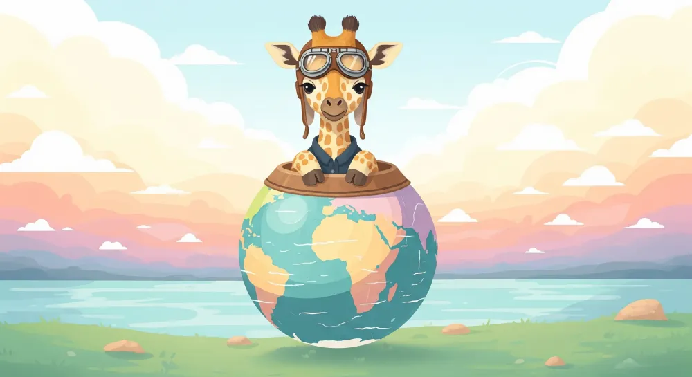 Papel de parede crianç | Aventureira girafa no globo terrestre