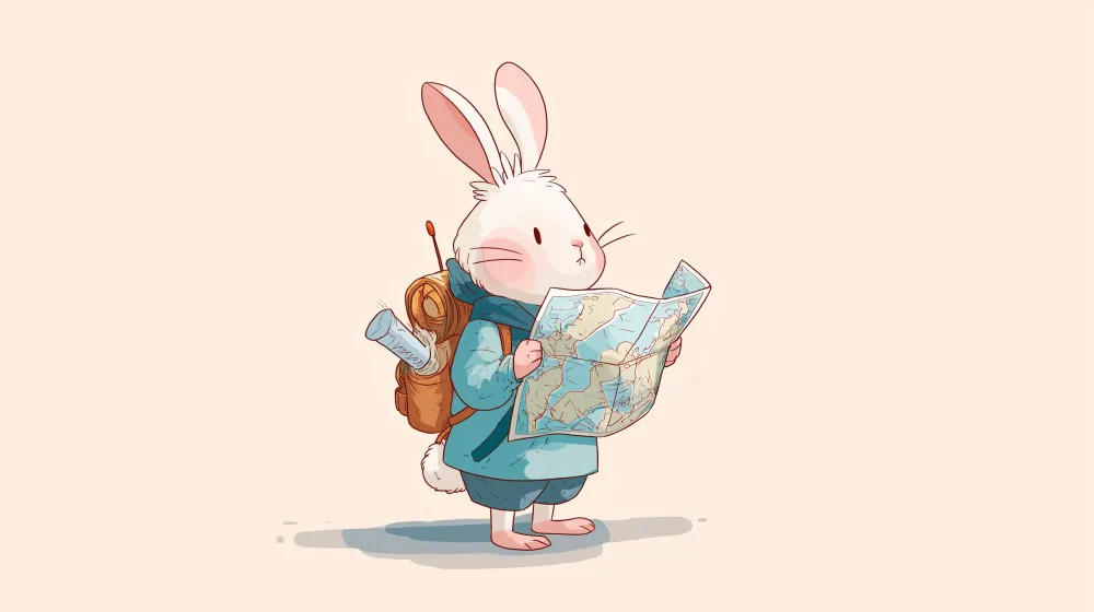 Papel de parede crianç | Aventureiro coelho com mapa e mochila