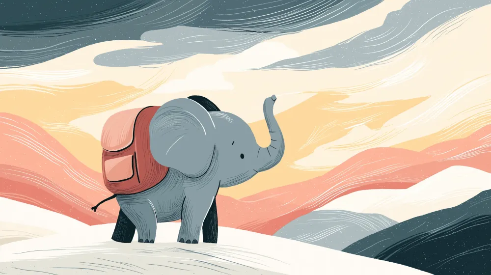 Papel de parede crianç | Aventureiro elefante ao pôr do sol