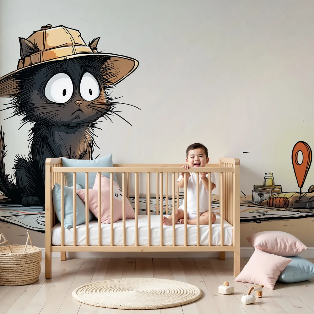 Papel de parede crianç | Aventureiro gato e mapa do tesouro