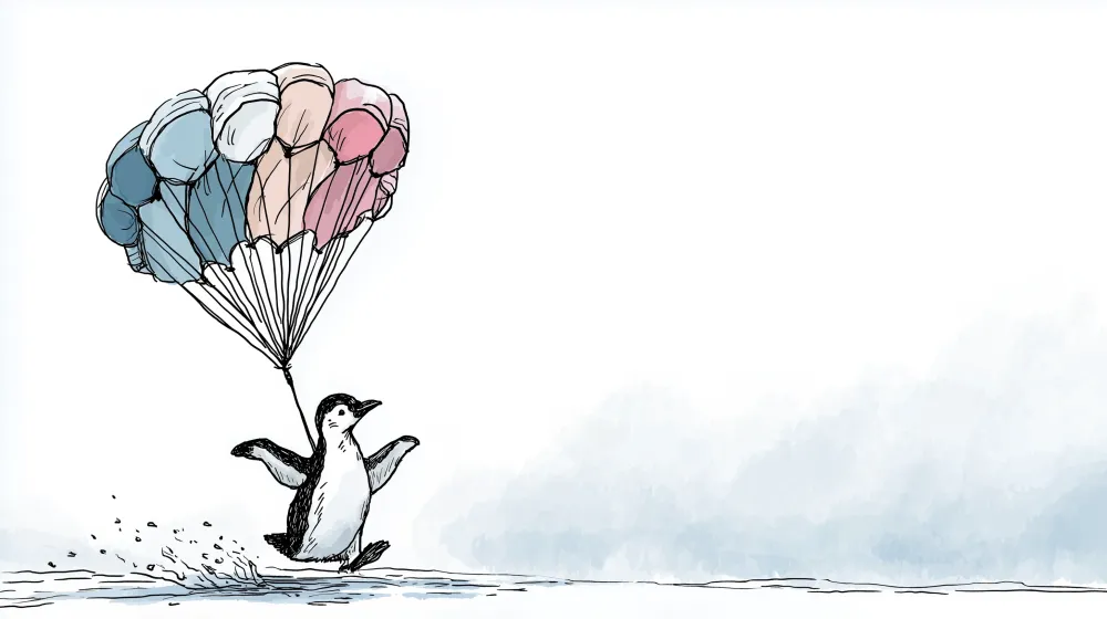 Papel de parede crianç | Aventureiro pinguim com paraquedas