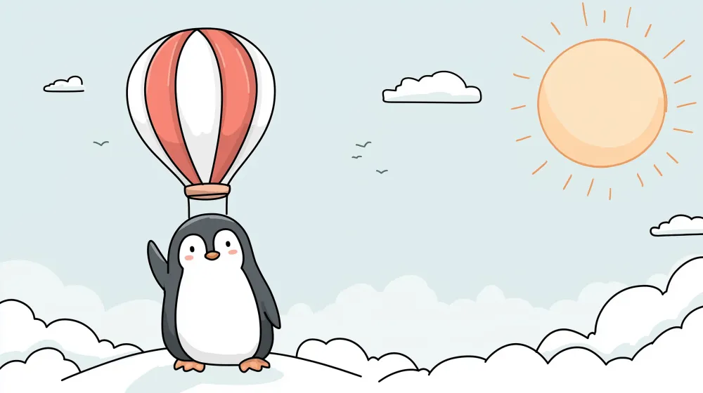 Papel de parede crianç | Aventureiro Pinguim com um balão de ar quente