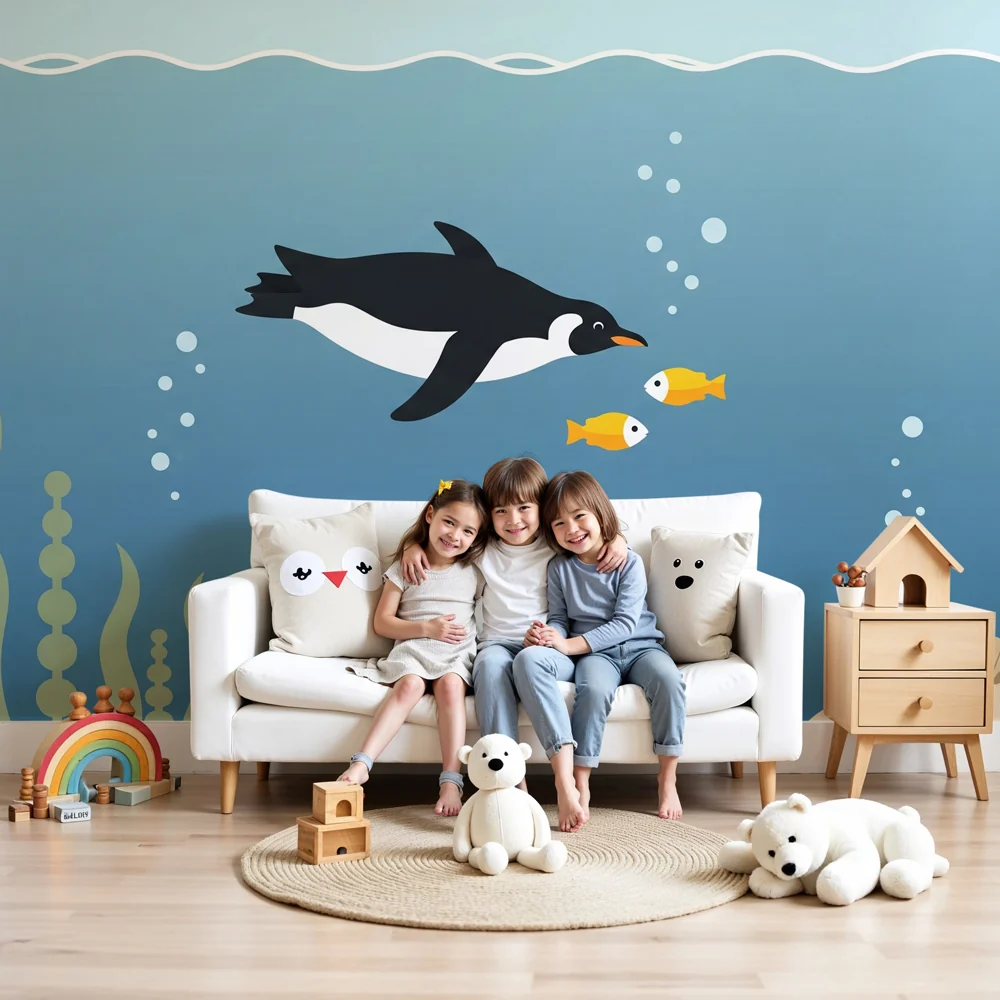 Papel de parede crianç | Aventureiro Pinguim sob os mares
