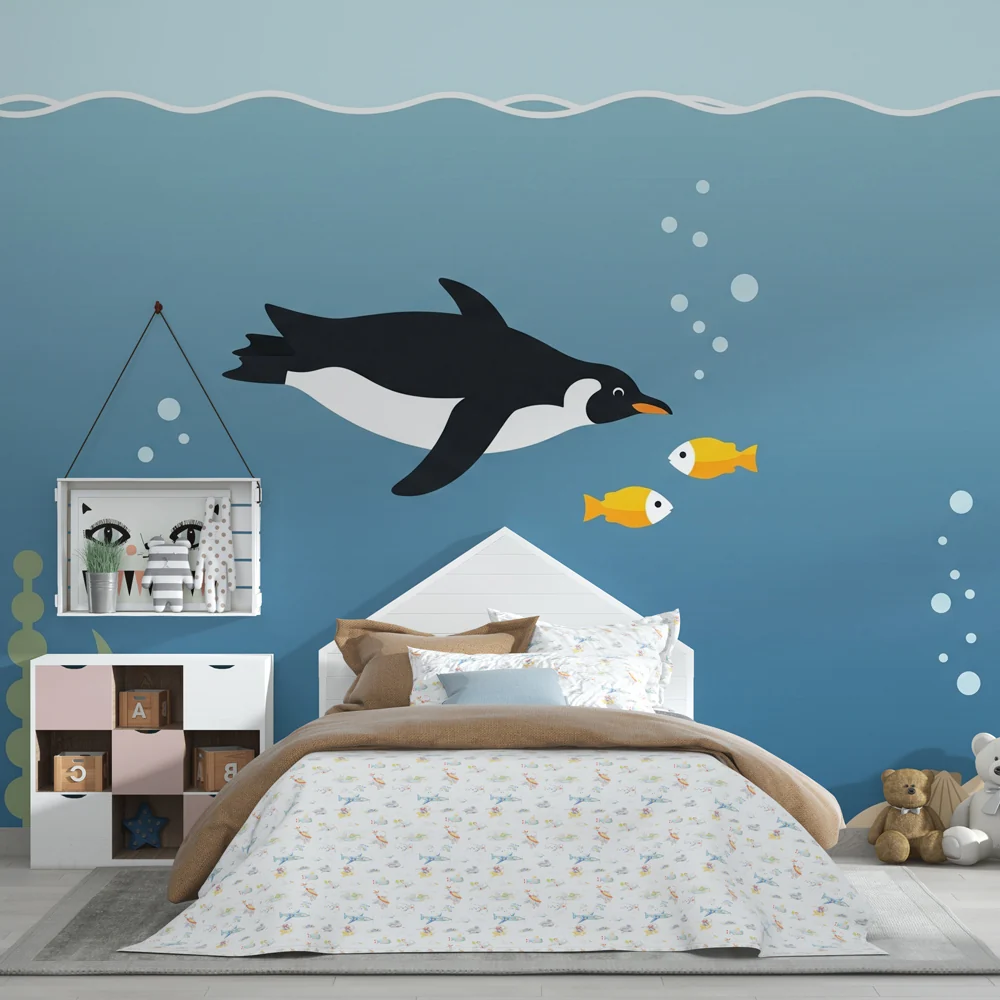 Papel de parede crianç | Aventureiro Pinguim sob os mares