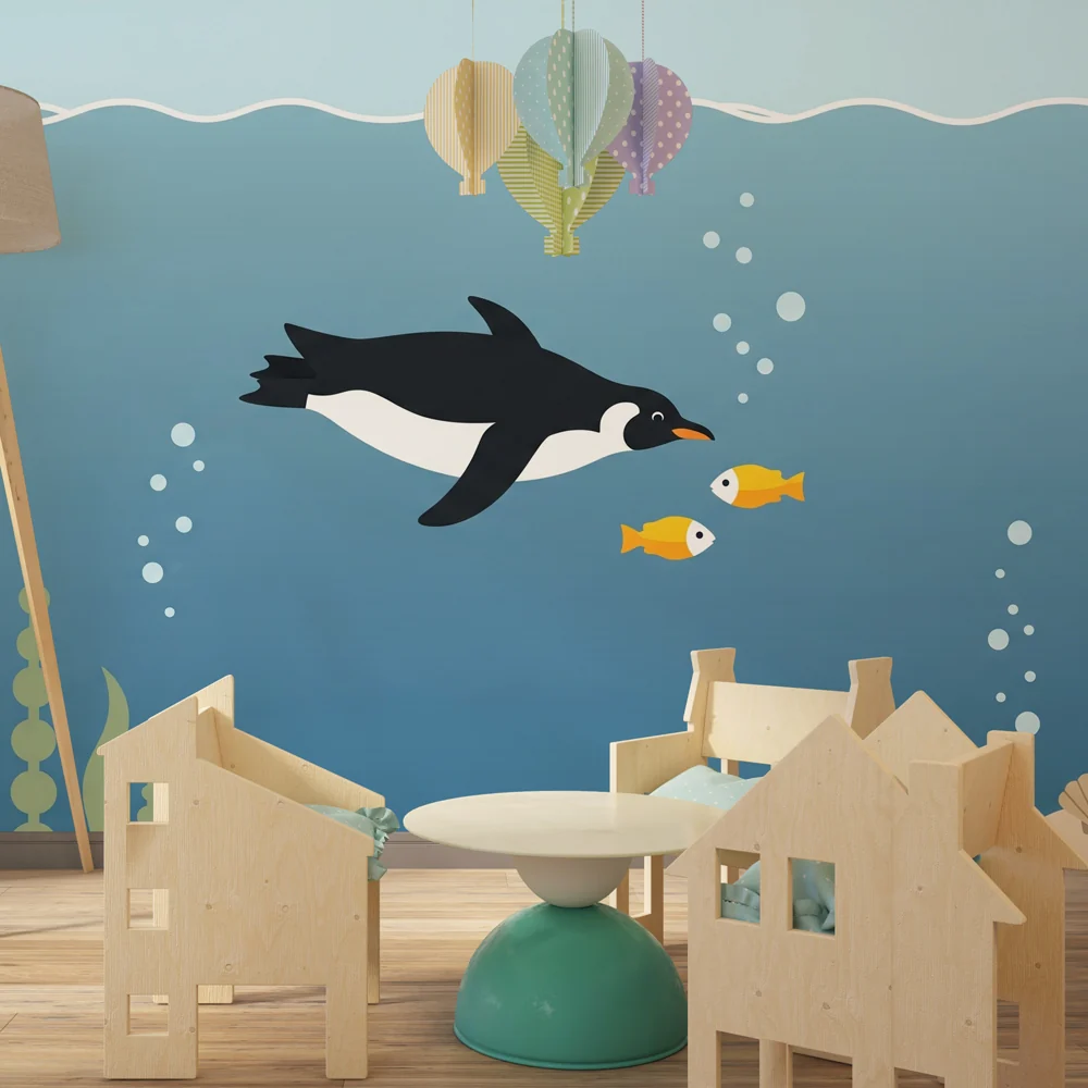 Papel de parede crianç | Aventureiro Pinguim sob os mares