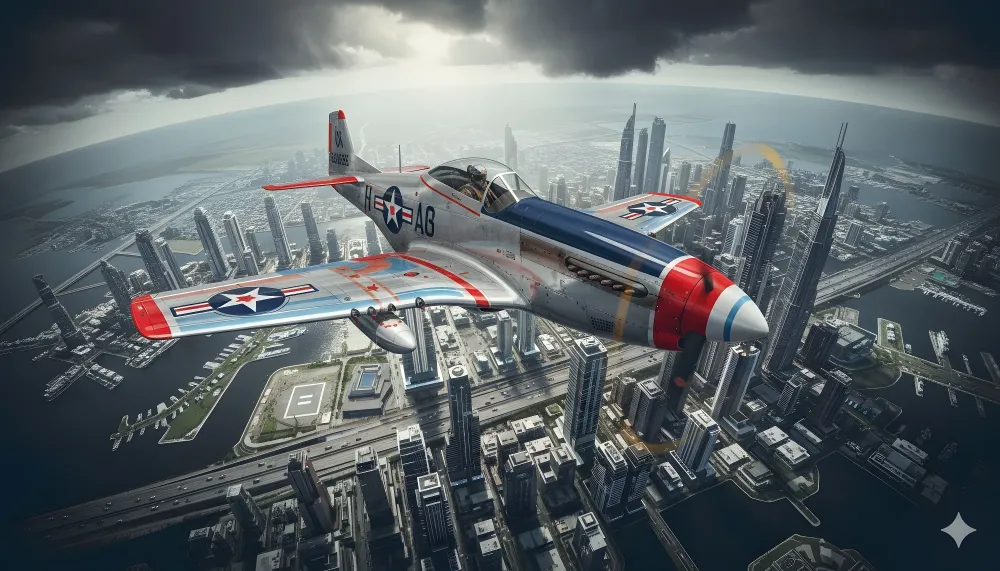 Papel de parede crianç | Avião retrô e horizonte urbano