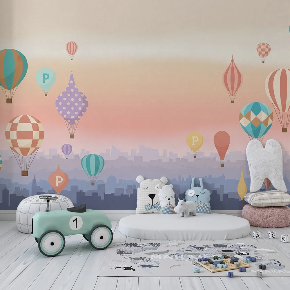 Papel de parede crianç | Balões de ar coloridos em fundo pastel