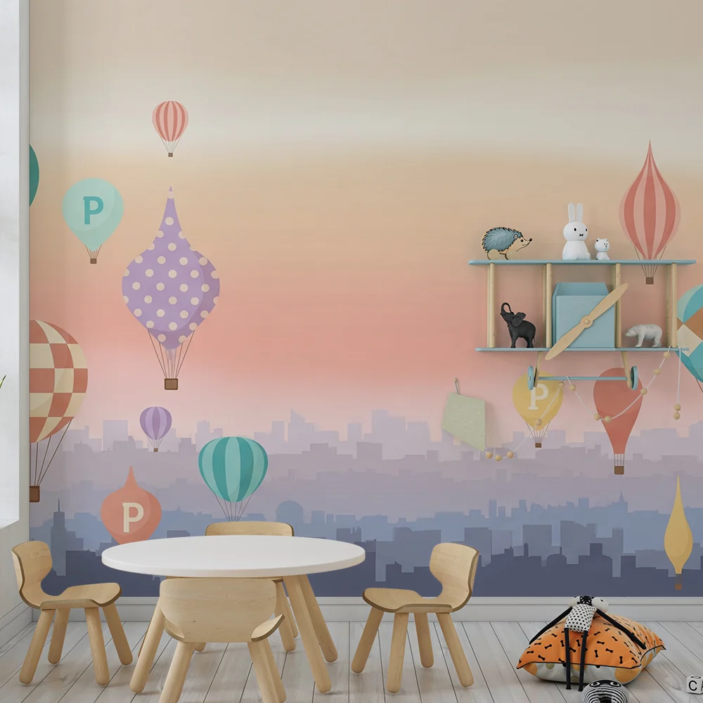 Papel de parede crianç | Balões de ar coloridos em fundo pastel