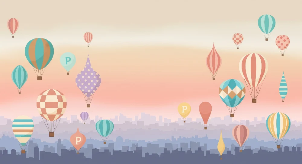 Papel de parede crianç | Balões de ar coloridos em fundo pastel