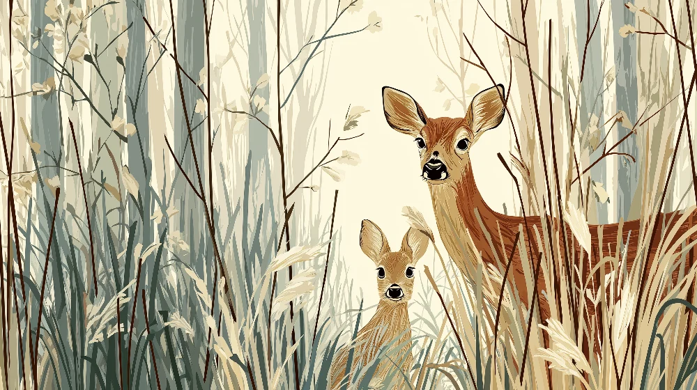 Papel de parede crianç | Bambi em uma floresta tranquila com delicadas ervas