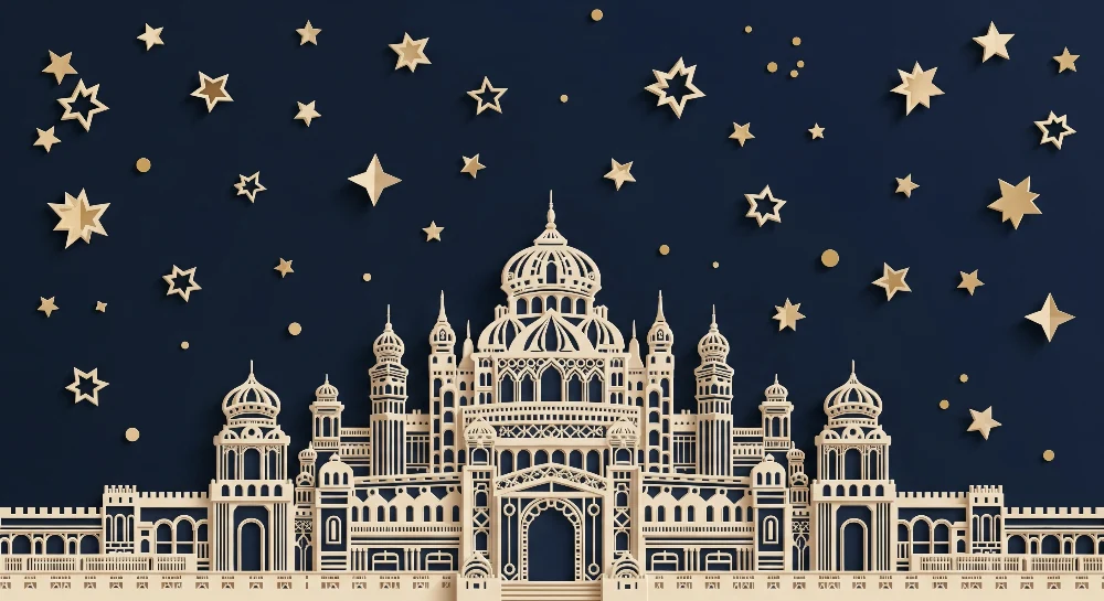 Papel de parede crianç | Bege castelo e fundo azul noite