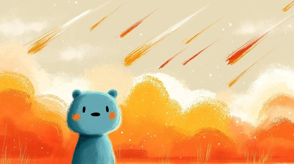 Papel de parede crianç | Blue bear under rain shooting stars