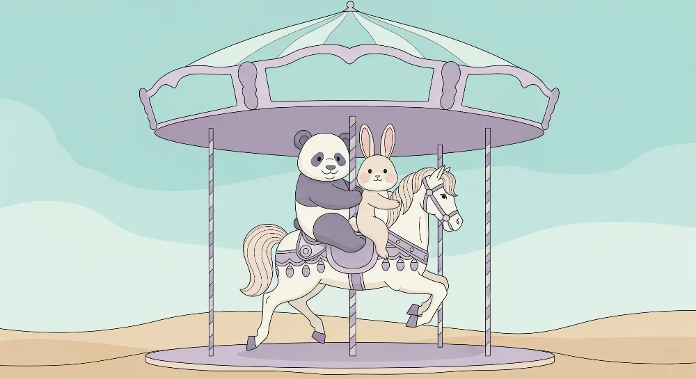 Papel de parede crianç | Bonito carrossel com panda e coelho